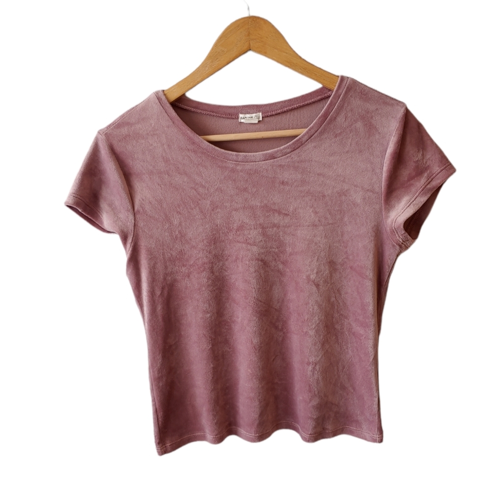 Garage Mauve Velour Short Sleeve Shirt Size Small